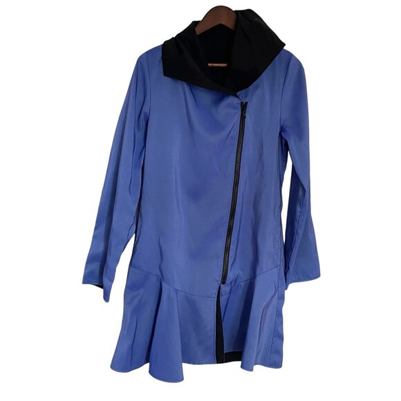 Janska Olivia Reversible Jacket Coat XS Perwinkle Blue / Black Ruffle Hem - Picture 1 of 8
